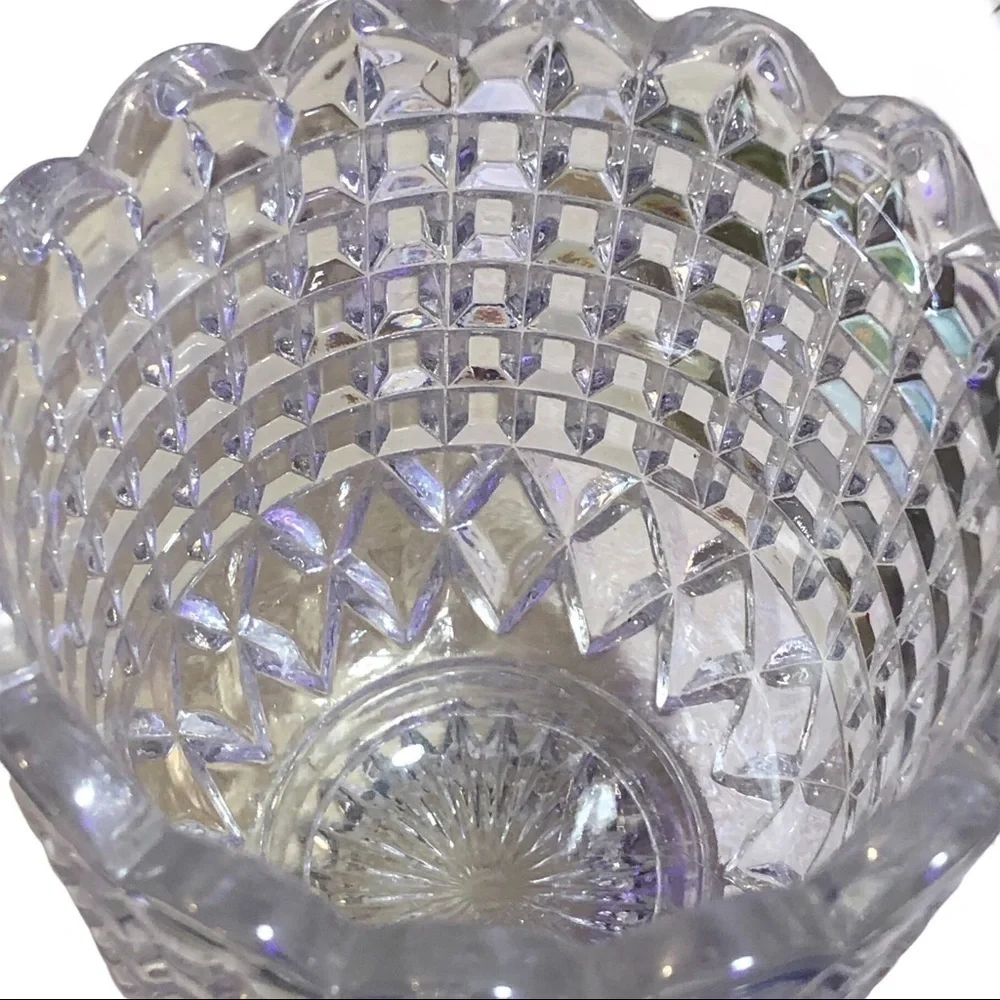 Vintage Crystal Waffle Block Pedestal Spooner 4.5” Tall